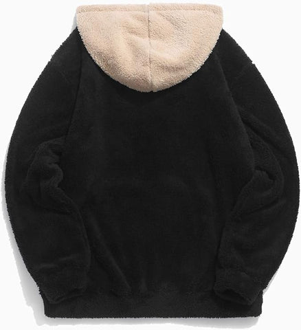 ZAFUL Colorblock Splicing Faux Fur Fluffy Hoodie