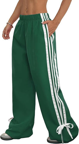 ZAFUL Womens Side Striped Pant Baggy Wide Leg Sweatpants Elastic Waisted Contrast Stripes Loose Fit Trousers