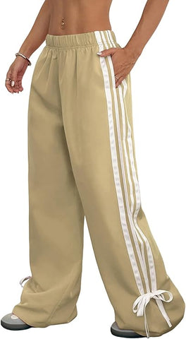 ZAFUL Womens Side Striped Pant Baggy Wide Leg Sweatpants Elastic Waisted Contrast Stripes Loose Fit Trousers