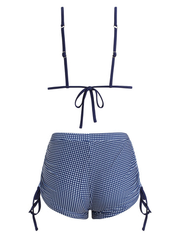 ZAFUL Women's Triangle Bikini Tie Back Plaid Shorts Swimsuit Bow Padded Two Piece Bathing Suit
