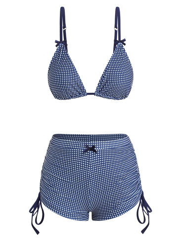 ZAFUL Women's Triangle Bikini Tie Back Plaid Shorts Swimsuit Bow Padded Two Piece Bathing Suit