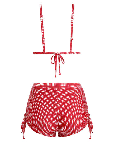 ZAFUL Women's Triangle Bikini Tie Back Plaid Shorts Swimsuit Bow Padded Two Piece Bathing Suit
