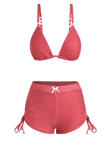 ZAFUL Women's Triangle Bikini Tie Back Plaid Shorts Swimsuit Bow Padded Two Piece Bathing Suit