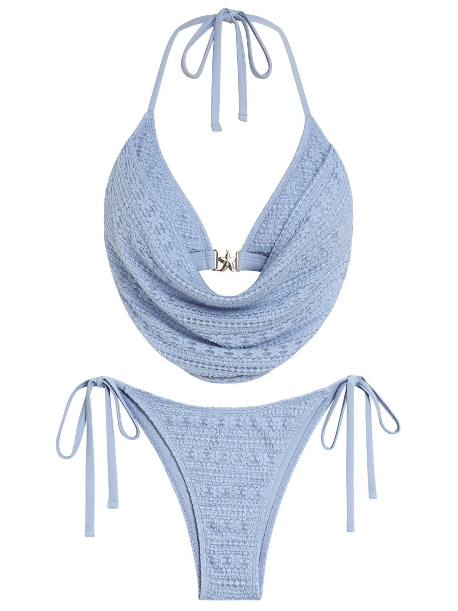 ZAFUL Women‘s Bikini Set Mesh Drape Halter Top Starfish MetalTwo Piece Swimsuit