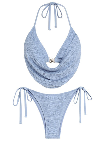 ZAFUL Women‘s Bikini Set Mesh Drape Halter Top Starfish MetalTwo Piece Swimsuit