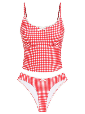 ZAFUL Womens Tankini Swimsuits Tummy Control High Cut Plaid Floral Bathing Suit