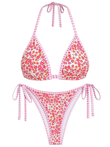 ZAFUL Bikini Set Two Piece Swimsuit Double Straps Tie Back Drawstring Halter String Triangle Bathing Suit