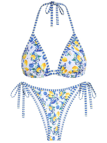 ZAFUL Bikini Set Two Piece Swimsuit Double Straps Tie Back Drawstring Halter String Triangle Bathing Suit