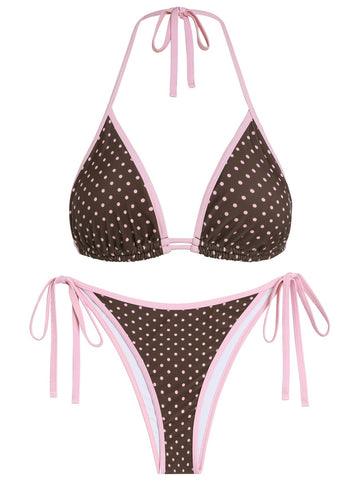 ZAFUL Bikini Set Two Piece Swimsuit Double Straps Tie Back Drawstring Halter String Triangle Bathing Suit