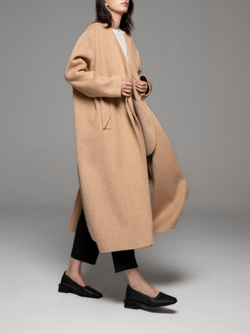 Long Double-sided Woolen Coat With Asymmetrical Collar