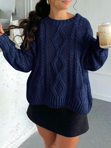 ZAFUL Cable Knit Sweaters for Women Crewneck Casual Knit Pullover Sweater Long Sleeves Jumper Tops