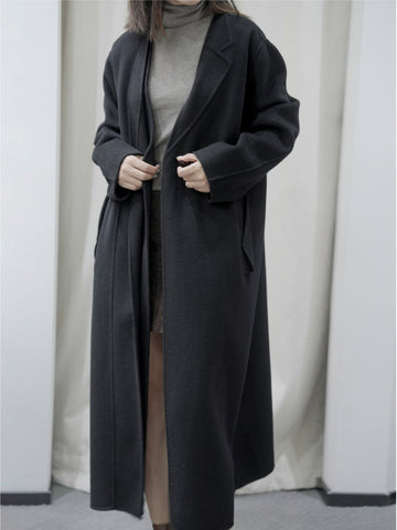 Long Double-sided  Asymmetric Collar Woolen Coat