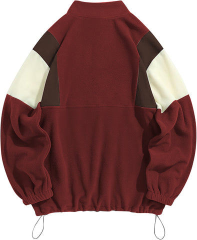 ZAFUL Men's Fluffy Polar Fleece Sweatshirt NEW YORK Embroidery Colorblock Half Zip Unisex Hoodie-AMAZON