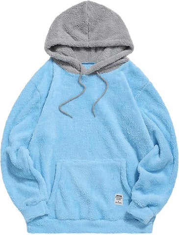 ZAFUL Colorblock Splicing Faux Fur Fluffy Hoodie