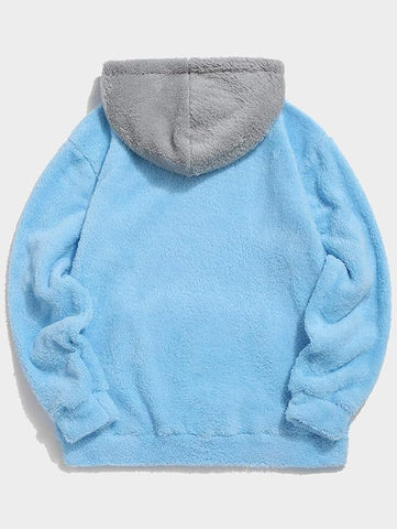 ZAFUL Colorblock Splicing Faux Fur Fluffy Hoodie