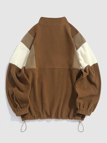 ZAFUL Men's Fluffy Polar Fleece Sweatshirt NEW YORK Embroidery Colorblock Half Zip Unisex Hoodie-AMAZON