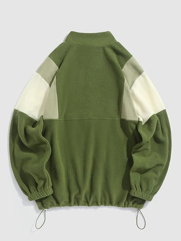 ZAFUL Men's Fluffy Polar Fleece Sweatshirt NEW YORK Embroidery Colorblock Half Zip Unisex Hoodie-AMAZON
