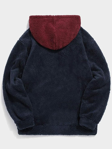 ZAFUL Colorblock Splicing Faux Fur Fluffy Hoodie
