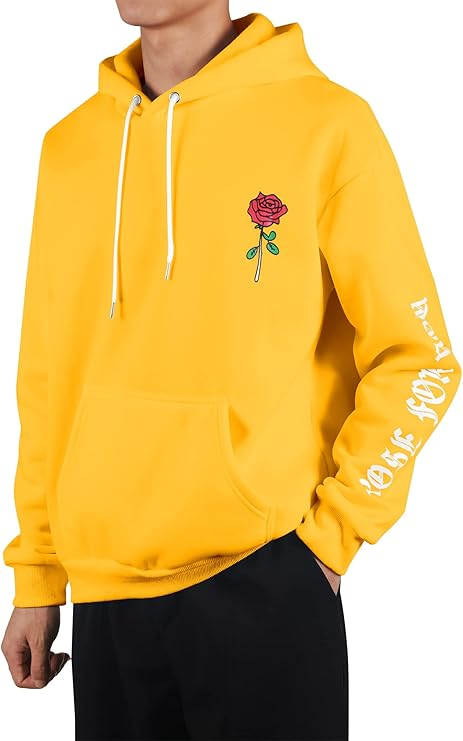 ZAFUL Fleece Hoodie Unisex Rose Letter Print Hooded Pullover Kangaroo Pocket Sweatshirt