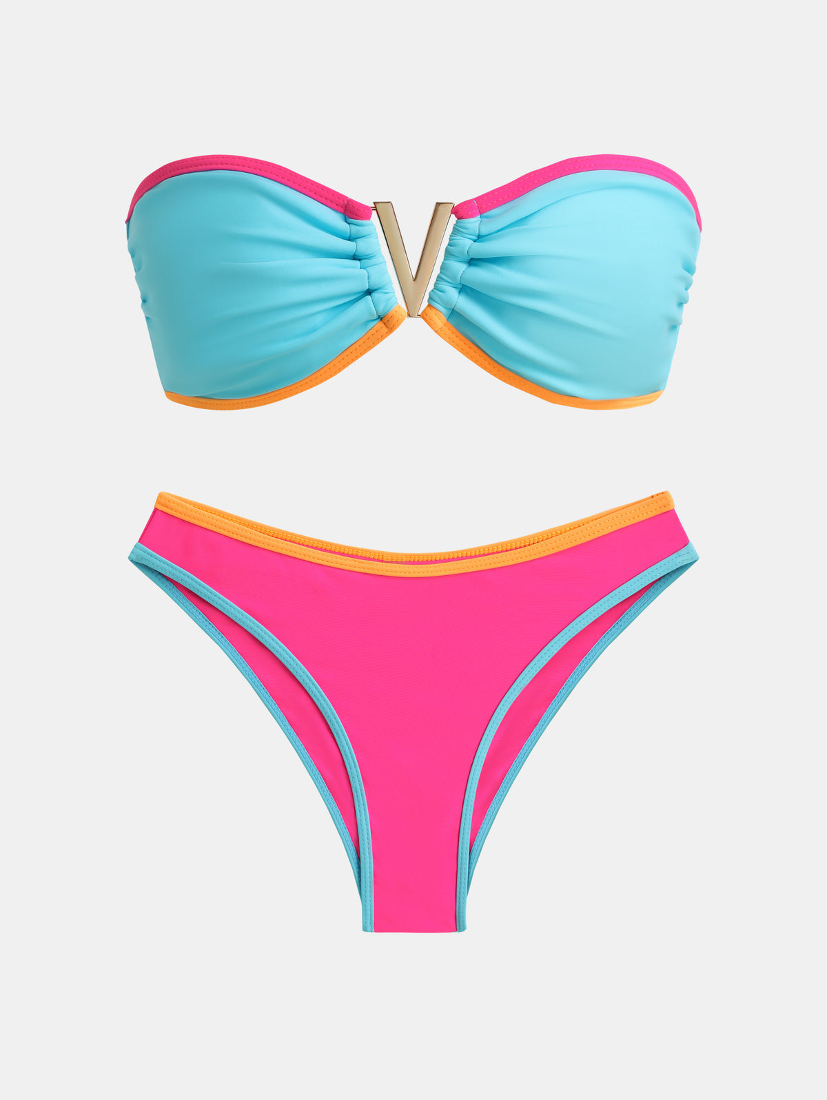 Confetti Colorblock Bandeau High Cut Bikini -AMZ