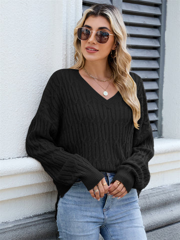 ZAFUL Womens Oversized Sweaters Fall Lightweight Cable Knit V Neck Long Sleeve Causal Pullover Tops
