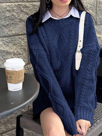 ZAFUL Cable Knit Sweaters for Women Crewneck Casual Knit Pullover Sweater Long Sleeves Jumper Tops