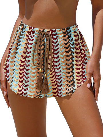 ZAFUL Women's Striped Elastic Waist Beach Swim Shorts