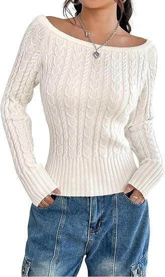 Boat Neck Cable Knit Sweater