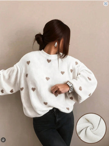Sweet Heart Pattern Oversized Sweater