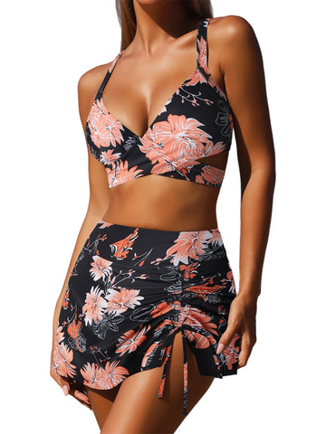 ZAFUL Women's High Waisted Bikini Sets 2 Piece Swimsuit Wrap Top Split Swim Skirt Bathing Suit