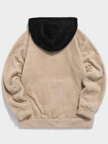ZAFUL Colorblock Splicing Faux Fur Fluffy Hoodie