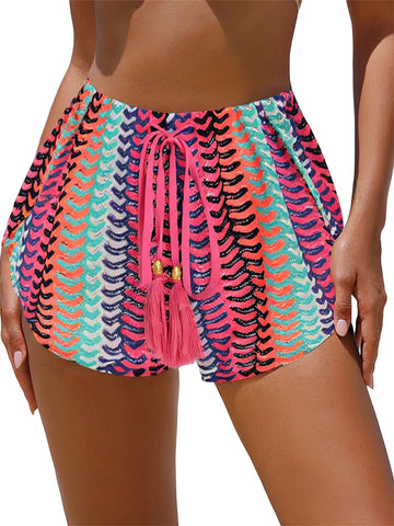 ZAFUL Women's Striped Elastic Waist Beach Swim Shorts