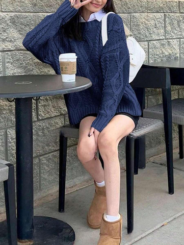 ZAFUL Cable Knit Sweaters for Women Crewneck Casual Knit Pullover Sweater Long Sleeves Jumper Tops