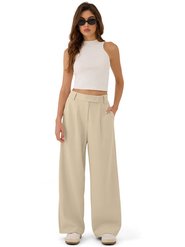 ZAFUL Womens Wide Leg Pants High Elastic Waisted Business Casual Trousers Work Dress Pants