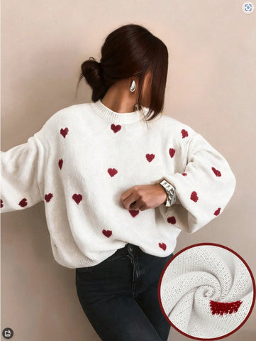 Sweet Heart Pattern Oversized Sweater
