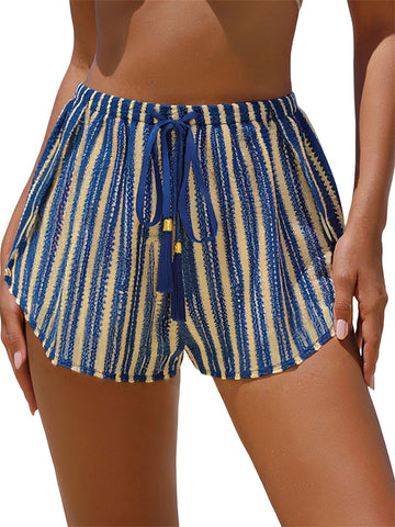 ZAFUL Women's Striped Elastic Waist Beach Swim Shorts