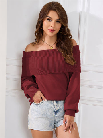 ZAFUL Women's Off Shoulder Sweater Long Lantern Sleeve Casual Knit Pullover