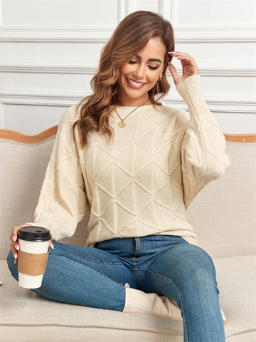 ZAFUL Women's Winter Round Neck Geometric Warm Knit Top Long Sleeve Sweater