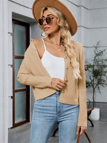 ZAFUL Womens Cable Knit Cardigan Sweater Casual Long Sleeve Open Front Button Down Cardigan Trendy Lapel Neck Sweater Outwear