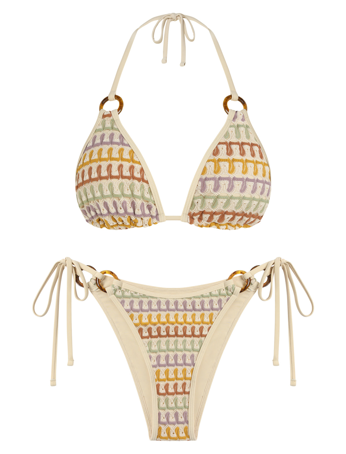 ZAFUL Retro Knit Pattern Triangle Bikini Set-AMZ