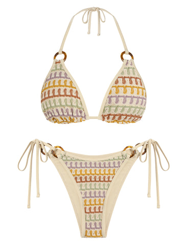 ZAFUL Retro Knit Pattern Triangle Bikini Set-AMZ