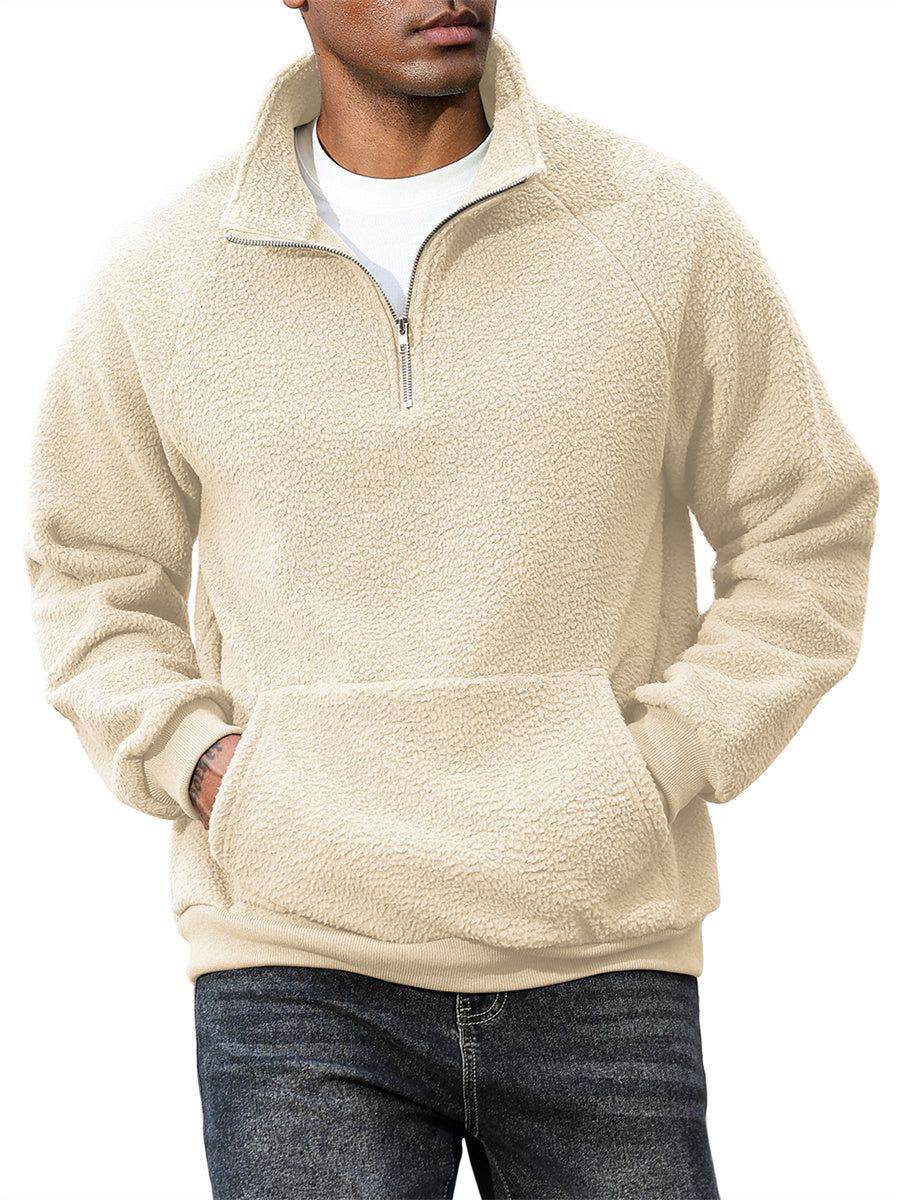 ZAFUL Men's Fluffy Polar Fleece Sweatshirt Half Zip Unisex Hoodie