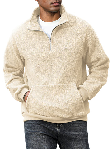 ZAFUL Men's Fluffy Polar Fleece Sweatshirt Half Zip Unisex Hoodie