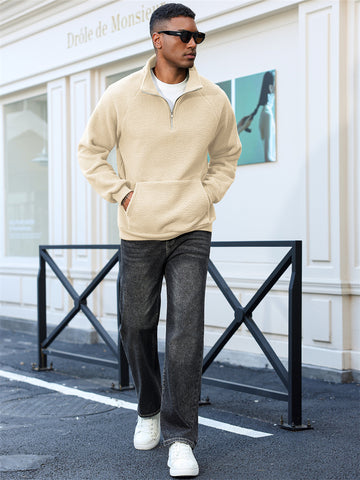ZAFUL Men's Fluffy Polar Fleece Sweatshirt Half Zip Unisex Hoodie