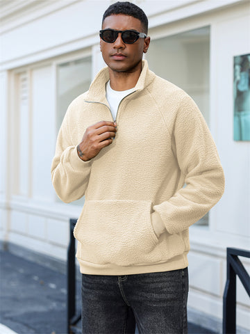 ZAFUL Men's Fluffy Polar Fleece Sweatshirt Half Zip Unisex Hoodie