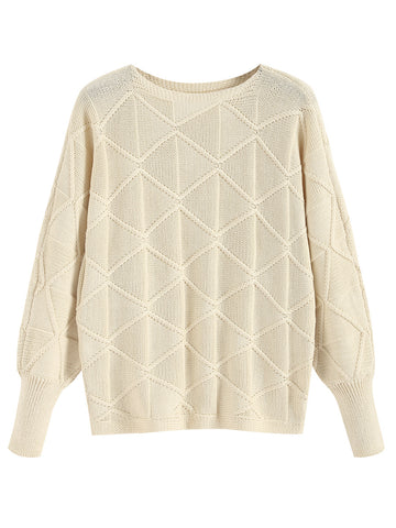 ZAFUL Women's Winter Round Neck Geometric Warm Knit Top Long Sleeve Sweater