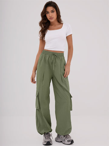 ZAFUL Women's Cargo Pants with Pockets Casual Elastic High Waisted Trousers