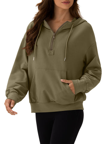 ZAFUL Women's Half Zip Fleece Hoodie Oversized Cropped lightweight Sweatshirt with Kangaroo Pocket for Fall Winter 2025-AMZ