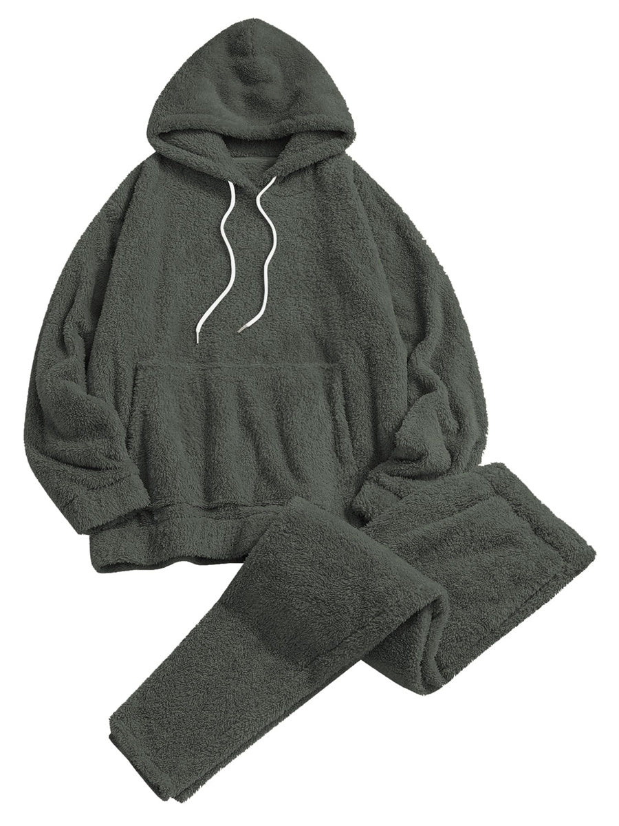 ZAFUL Women's Fuzzy Fleece Pajamas Sets Loungewear Long Sleeve pocket Casual Hoodies and Pants Set 2 Piece Fluffy Sleepwear