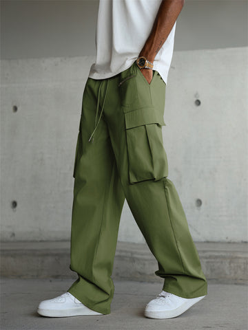 ZAFUL Men's Casual Cargo Pants Drawstring Elastic Waist Pants Loose Fit Joggers with Zip Pockets for Streetwear